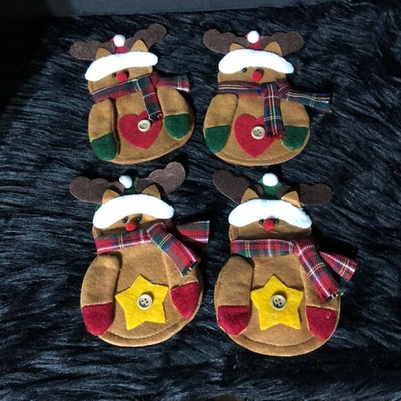 Cute Hand-Made Christmas Reindeer Cutlery Bags for Holiday Place Settings-4pcs - Picture 4 of 4